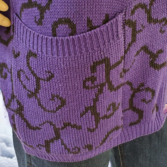 Jimmy Garcia Cardigan Sweater Women's M Purple Black Long Sleeve Button Acrylic - Picture 7 of 11